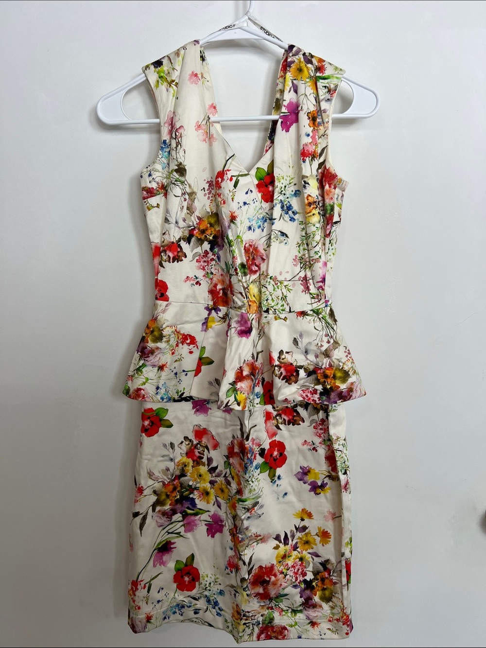 Cream Floral Peplum Sheath Dress